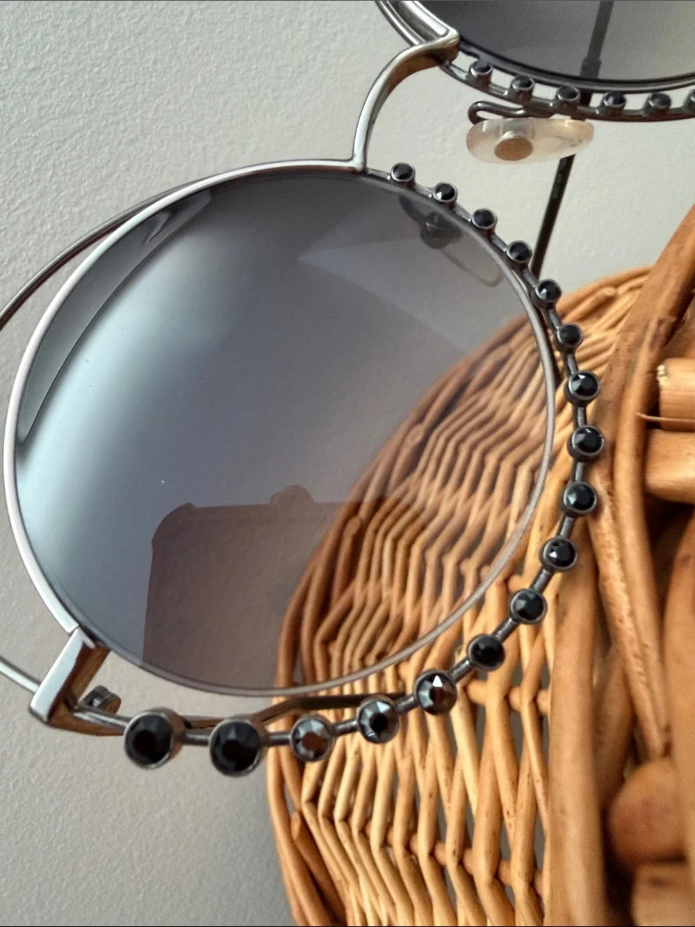 Marc Jacobs | Silver Round Sunglasses w/ Gradient Gray Lenses Black Gems | NWOT - Picture 6 of 9